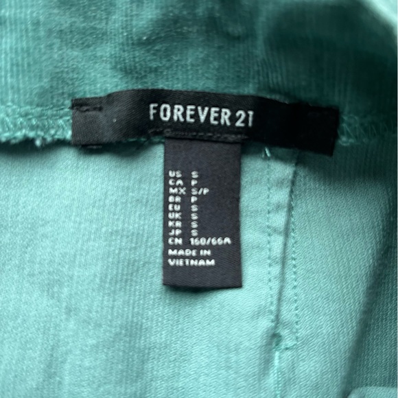 ⭐️ Forever 21 Womens Sm green/teal Cordoroy Mini Skirt with Stretch Waist & Tie - Picture 3 of 4
